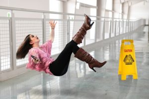 woman about to slip and fall