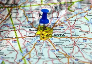 thumbtack in a map pointing to Atlanta